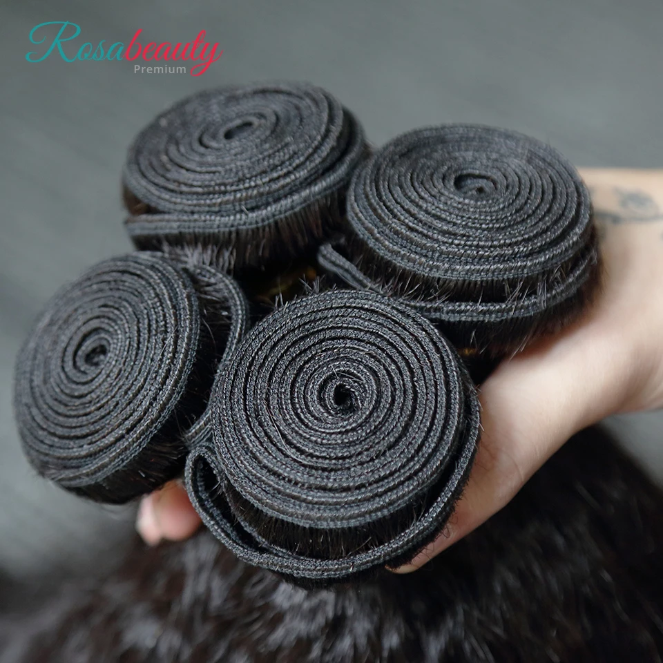 RosaBeauty 10A перуанских девственных волос 10-28 дюймов кудрявые прямые волосы 1/3/4 шт. человеческие волосы пряди натуральных Цвет наращивание волос
