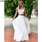 HONGFUYU белое платье из двух частей с жемчужинами и кристаллами, элегантное вечернее платье трапециевидной формы из тюля