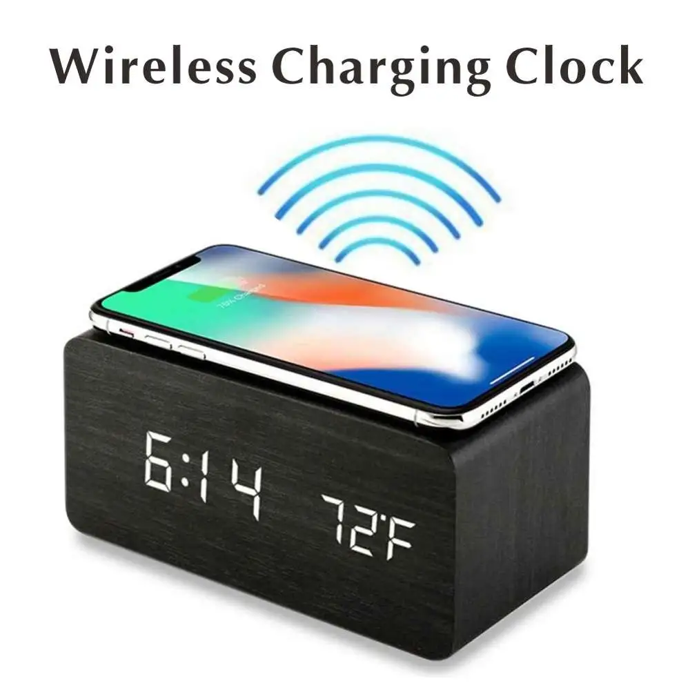 Будильник цифровые часы светодиодные настольные Беспроводная зарядка