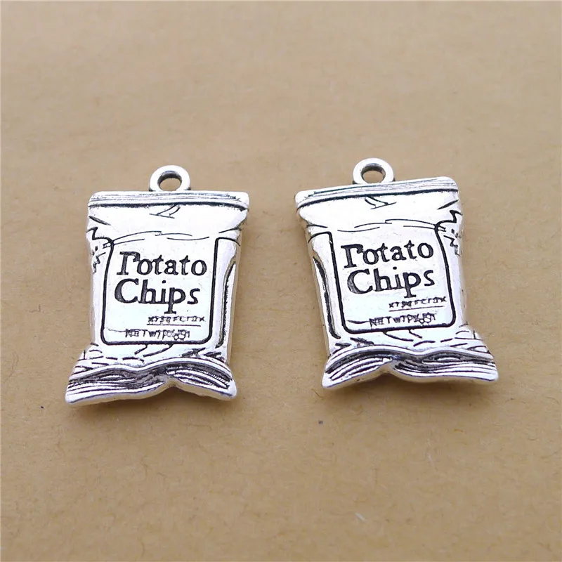 

30Pcs/lot Antique Silver Totato Chips Charms 16x26MM Metal Charms for Jewelry Making