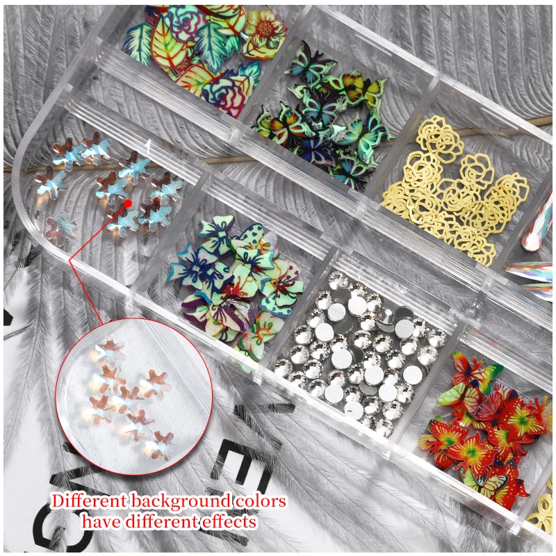 

Дизайн ногтей 12 ячеек Аврора бриллиант Стразы Кристалл Роза семь цветов лист древесная целлюлоза Сделай Сам творческие аксессуары для укра...