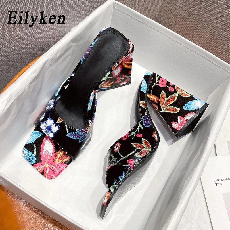 

Eilyken/Новинка; Необычные женские тапочки мюли на высоком каблуке; Летняя разноцветная женская обувь с квадратным носком; Пикантные вечерние ...