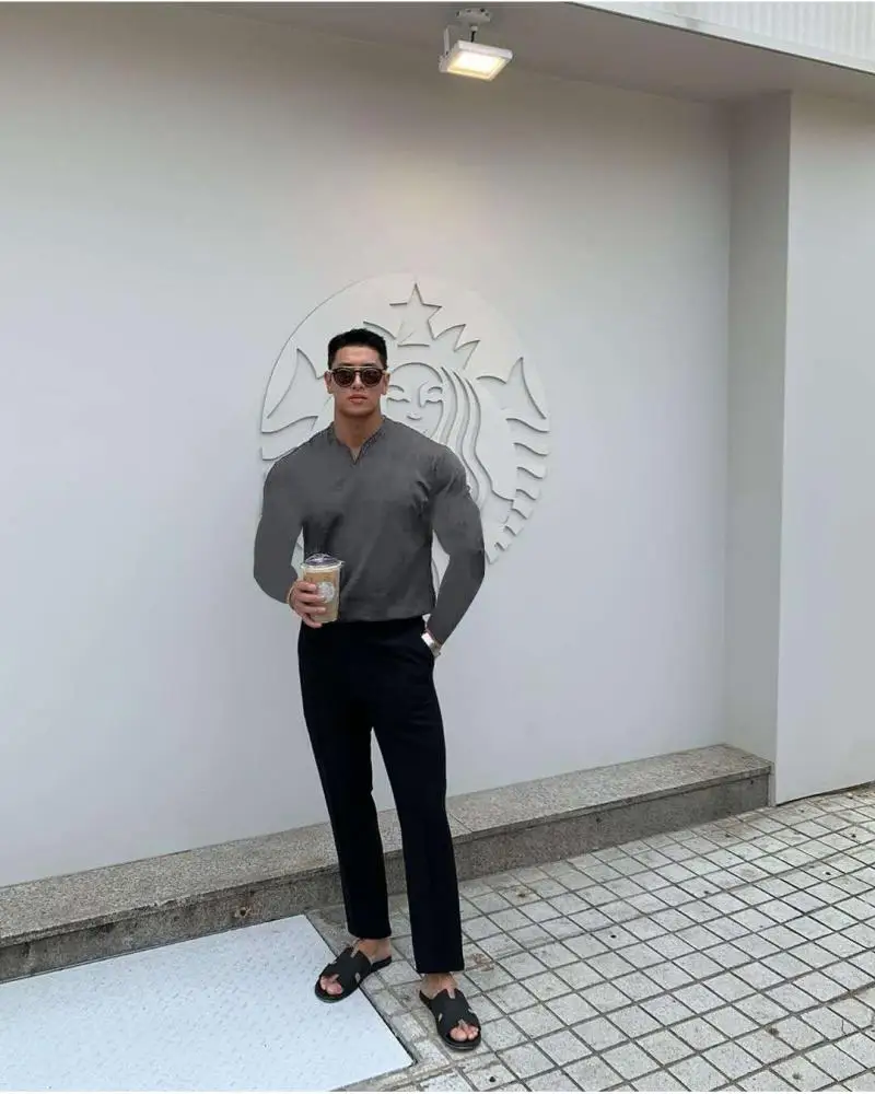 Autumn new muscle  sports long-sleeved men's cotton V-neck fitness long-sleeved T-shirt casual fashion solid color top