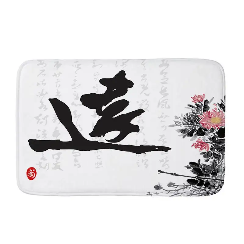 Ink painting Flannel Floor Mat Anti-Slip Tapete Mats Rugs for Kitchen Printed Bathroom Carpet Doormat living room | Дом и сад