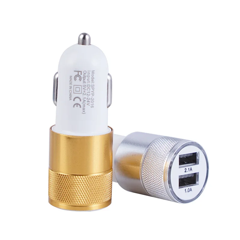 Универсальное алюминиевое автомобильное зарядное устройство с двумя USB портами