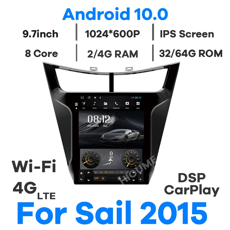 

4core Android 10.0 Tesla Screen Car Multimedia GPS Navigation For Chevrolet Sail 2015-2018 Radio Stereo 4G LET wifi Carplay