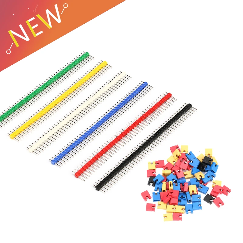 70pcs/lot 2.54 40 Pin 1x40 Single Row Male Breakable Pin Header Connector Strip & Jumper Blocks for Arduino Colorful 2.54mm