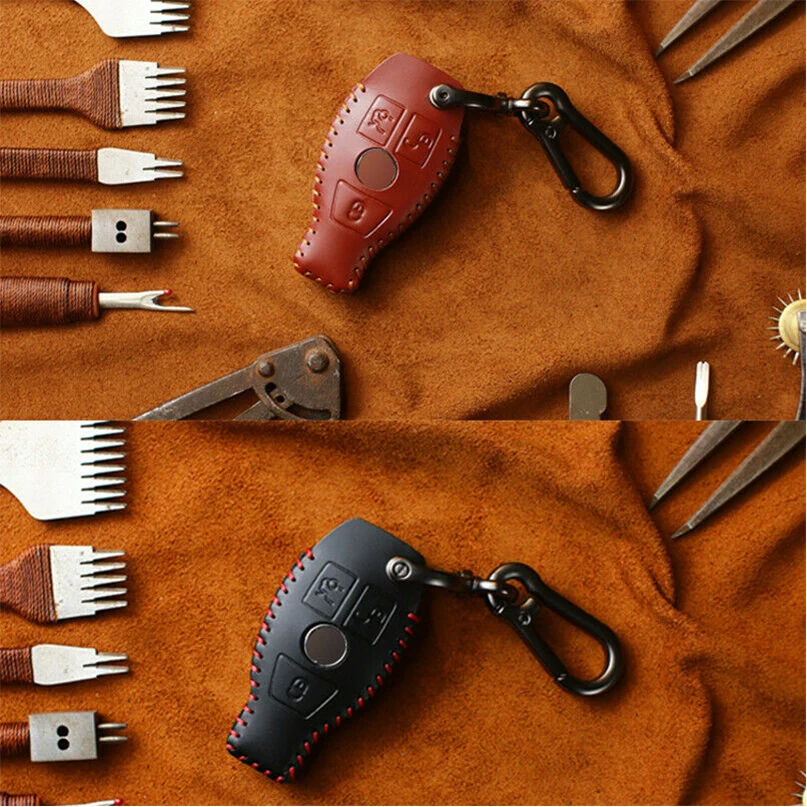 

New Genuine Leather Cowhide Car Key Holder Keychain Ring Case Bag For Benz