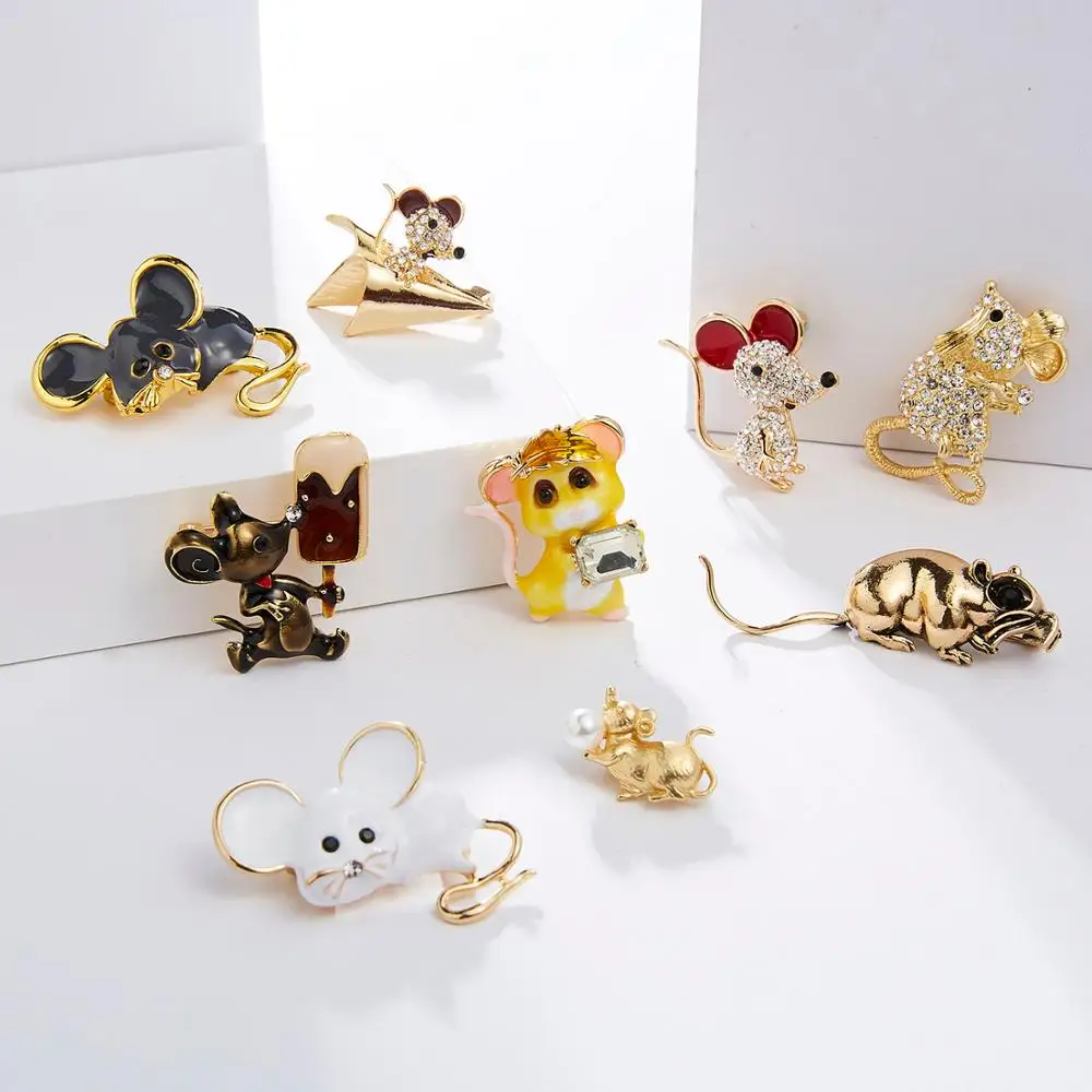 Стразы брошь в виде мыши ретро стиле большие уши прекрасный значок обнимая