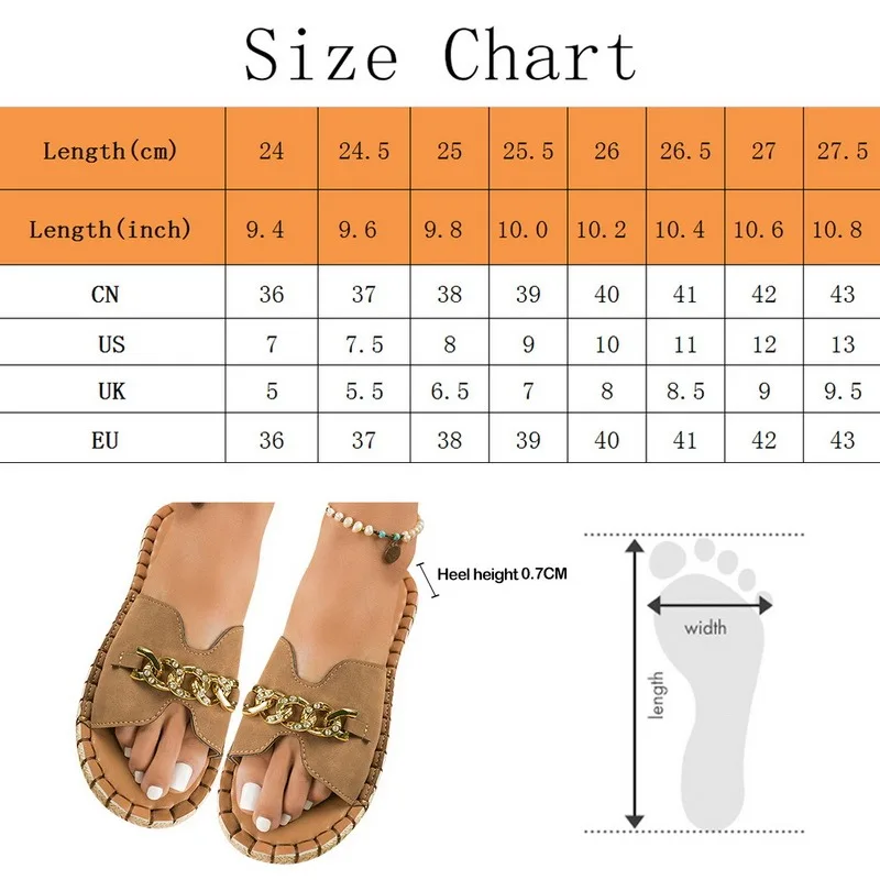 

Fashion Weave Slippers Women Round Toe Flat Casual Metal Chain Shoes Women Slide 2021 Summer Flip Flops Beach Sandal Big size 43