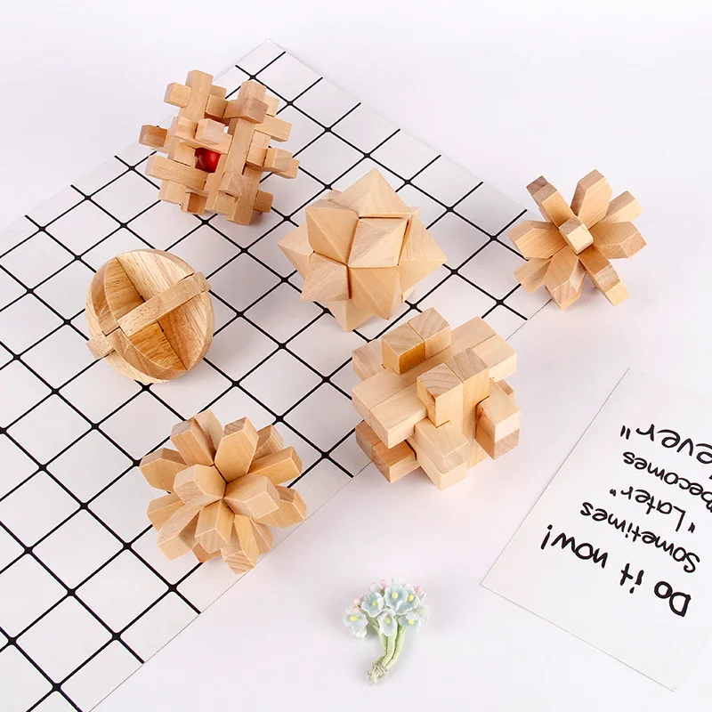 6 шт./компл. кунмина 3D Деревянный блокировка Burr головоломки игрушки небольшой