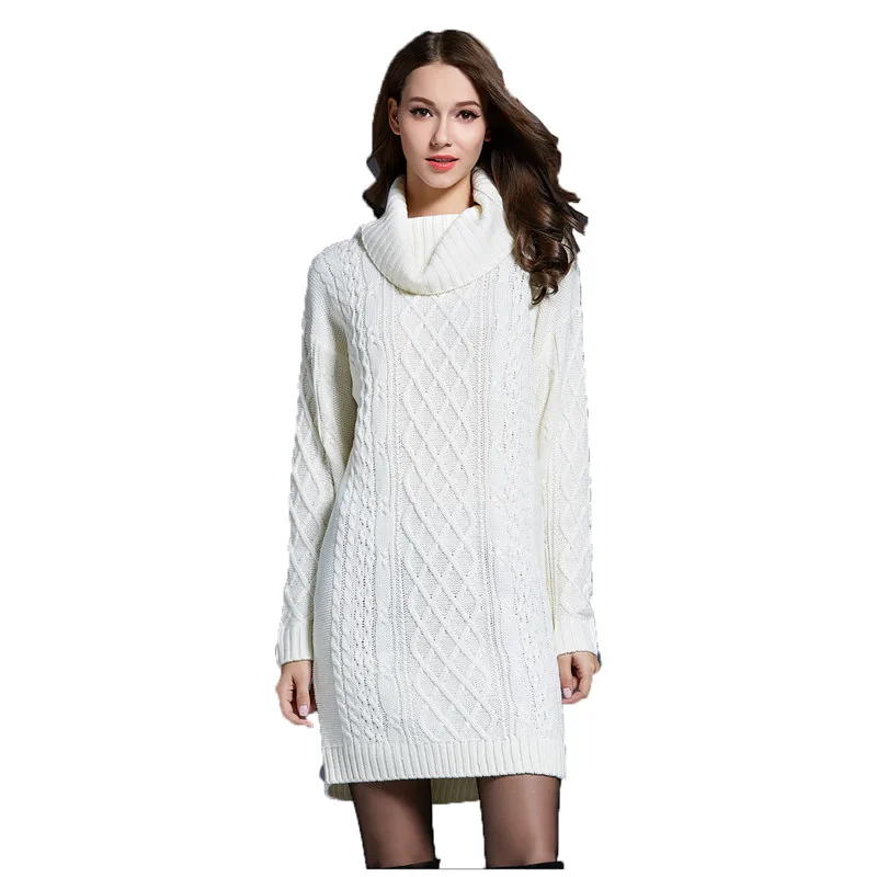 

Women knitted sweater M-4XL plus size 19 autumn winter new long sleeve white gray wine red turtleneck fashion long sweater JD594