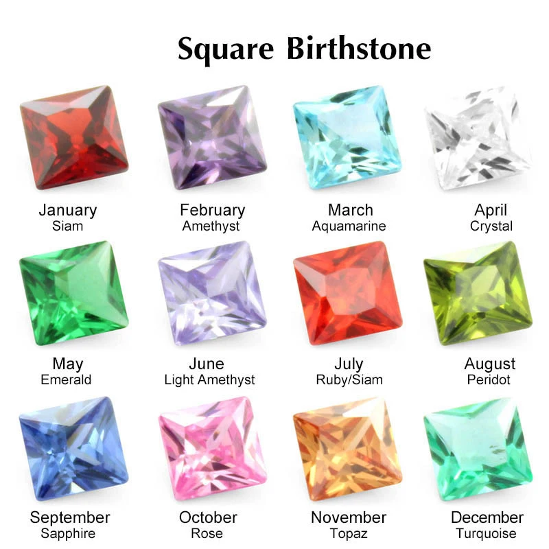 

12pcs 5*5*3mm Crystal Zircon Square Birthstone DIY Birthday Stones 12 Months Floating Charms