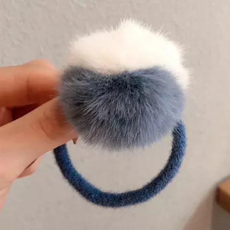 

Winter Women Girls Cute Patchwork Plush Ball Scrunchie Sweet Hair Ornament Headband Hair Rope Ties Fashion Hair Accessories