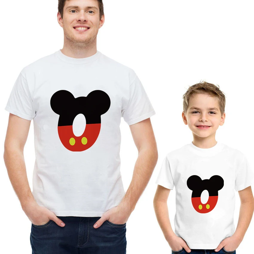 

Family Matching Outfits Short Sleeve Casual White O-neck ZERO to Nine 0-9 Lovely Mickey Mouse Numbers Printed Family Clothes