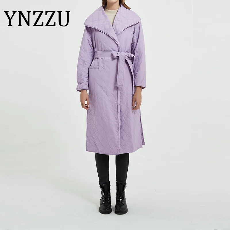 YNZZU 2020 зимняя элегантная длинная стильная женская парка фиолетовая бежевая