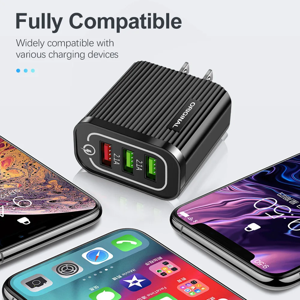 Быстрое зарядное устройство QC3.0 с 3 USB-портами для iPhone XS Max Samsung Huawei Xiaomi Android быстрое