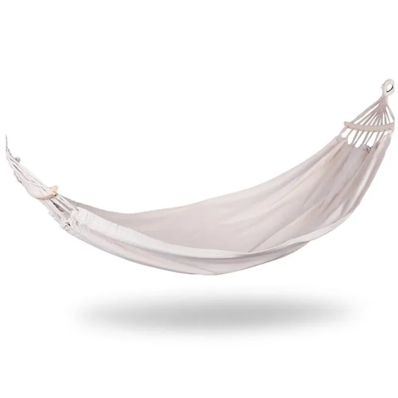 

Beige color Hammock Canvas Camping Hammocks Wooden stick Prevent Rollover Bar Garden Camping Swing Hanging