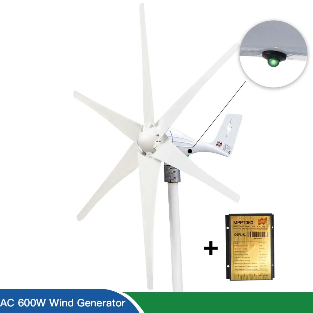 Высокоэффективная ветряная турбина 6 ветровых лопастей переменного тока 600 Вт