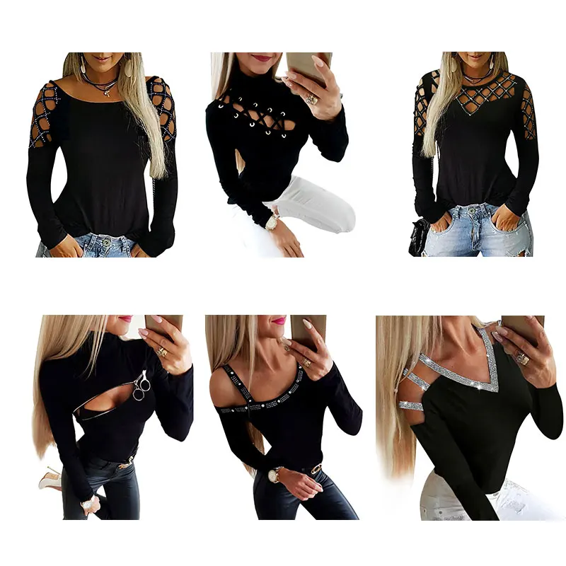 Pickyourlook женская футболка и топы с длинным рукавом на молнии сексуальная женская футболка однотонная Черная Женская футболка с воротником-стойкой осень