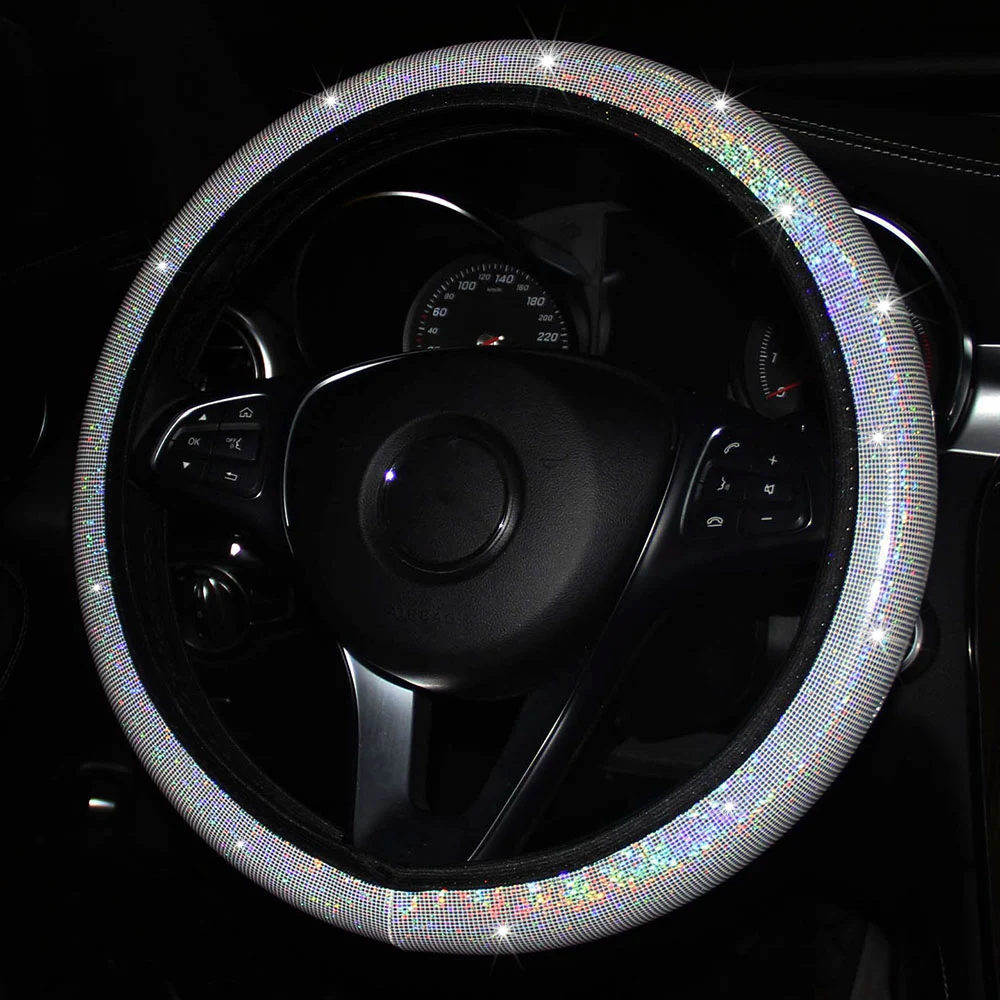 vinidname universal 37 39cm car steering wheel cover for women girls auto interior woman bling cute pink decoration accessories free global shipping