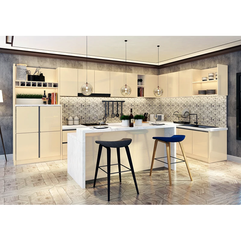 Современный Желтый Серый l-образный модульный кухонный шкаф | Мебель