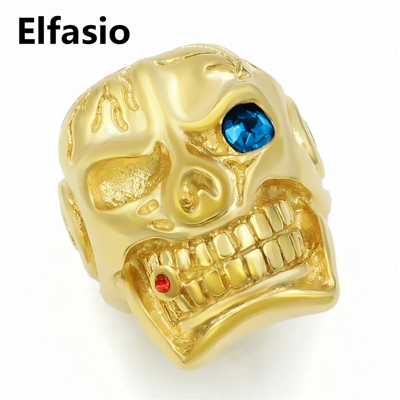 Мужское Золотое кольцо из нержавеющей стали с большим черепом