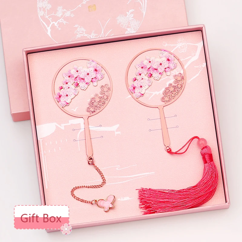 

1/2pcs Classical Chinese Style Bookmarks Metal Material Pink Peach Blossom Classification Mark Creative Gift