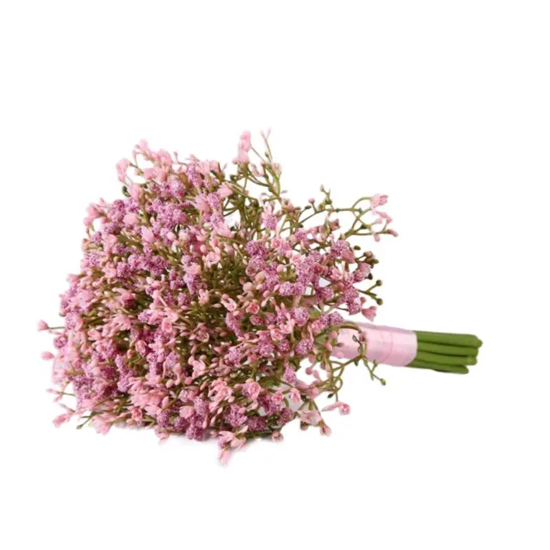 Розовый Искусственное детское дыхание Gypsophila свадебное для невесты Подружки невесты букет с атласной лентой для украшения дома Вечерние - Цвет: Розовый
