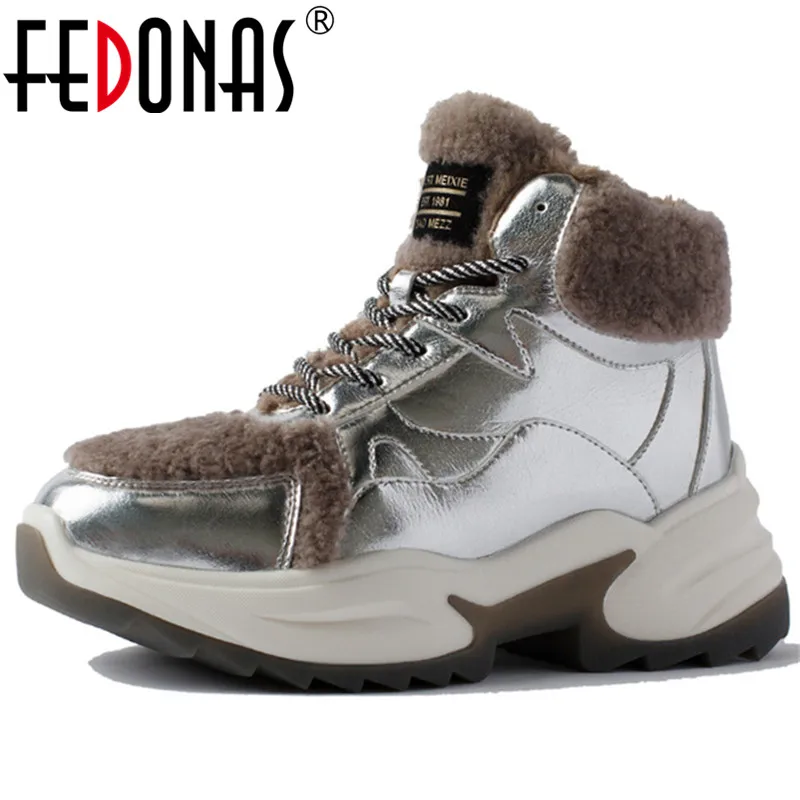 Женские теплые ботинки FEDONAS классические кроссовки из натуральной кожи на