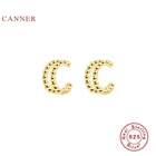 Женские серьги CANNER из настоящего стерлингового серебра 925 пробы, серьги-кольца с двумя точками, серьги с цирконием, ювелирные украшения из золота