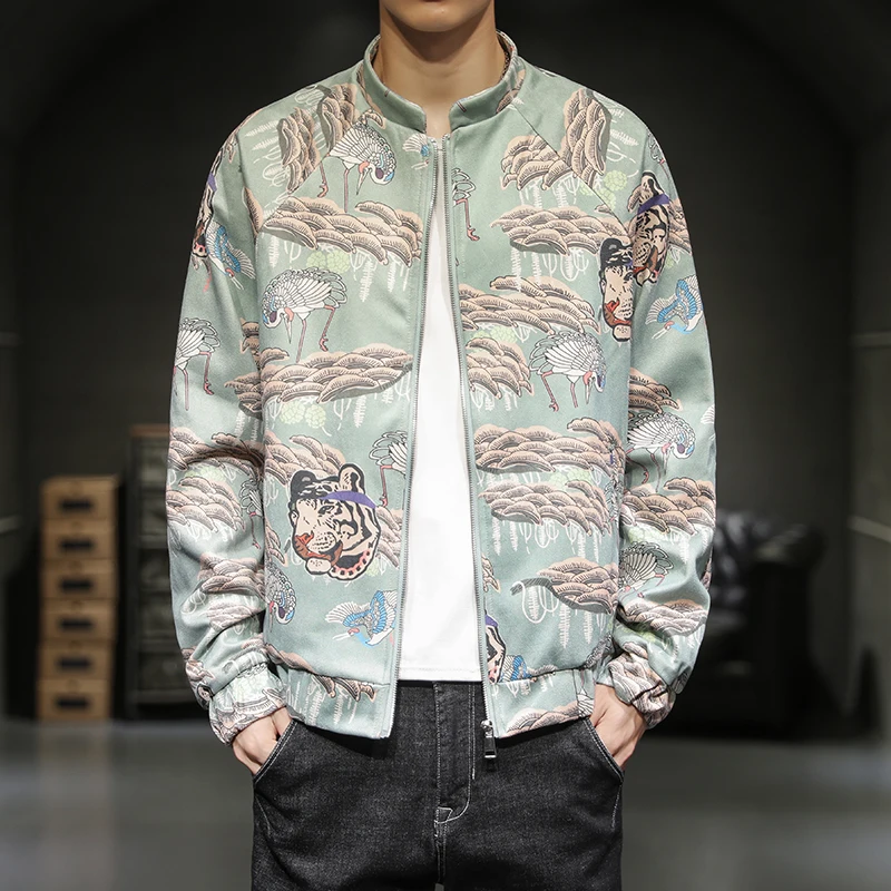 Autumn Mens Military Jacket High-end suede embroidered Chinese style jacket  Bomber Army Pilot Coat Casual Varsity Baseball Jack
