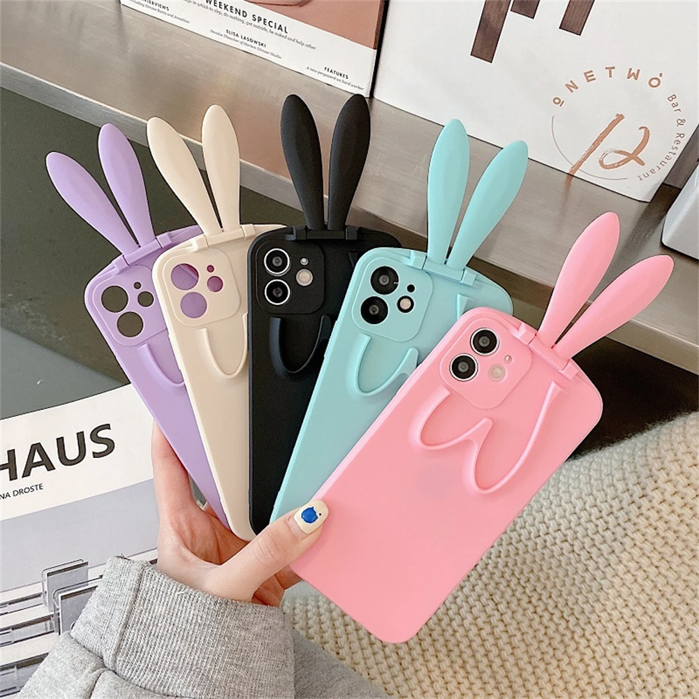 Simple Protective Sleeve for IPhone 13 Pro Promax Creative Cute Bunny Ear Mobile Phone Case with Holder | Мобильные телефоны и