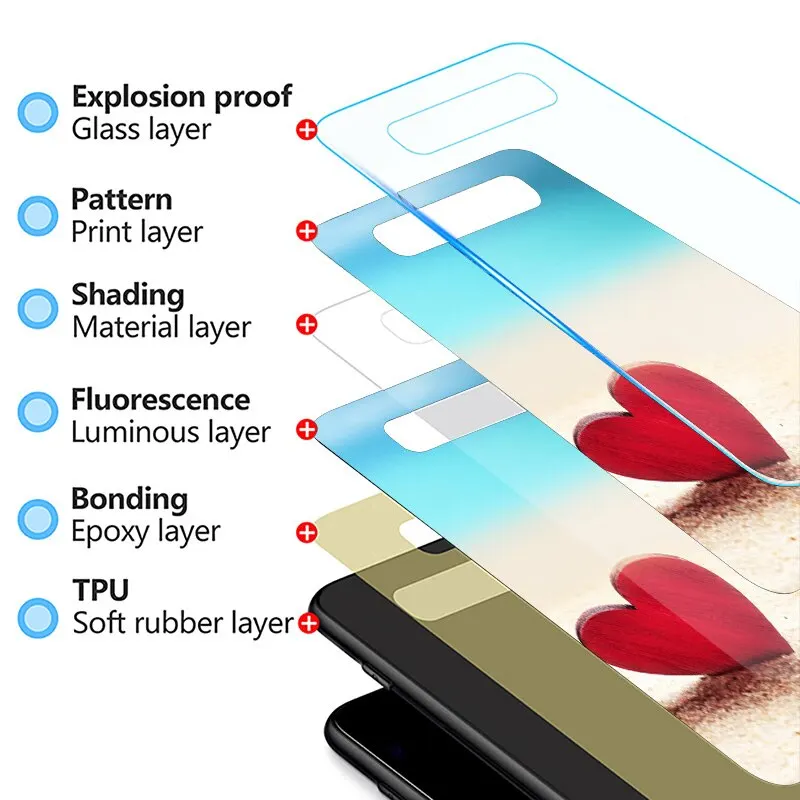 Glass Case For Samsung Galaxy S20 FE S10 S9 S8 Plus Note 20 Ultra 10 Lite 9 8 Tempered Mobile Phone Cover Capas Love The Heart