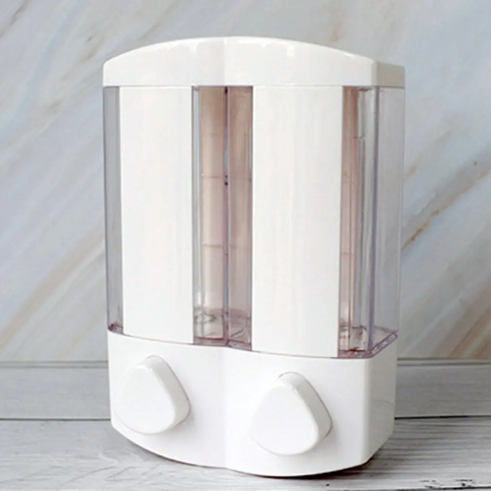 

Wall Mounted Manual Press Shower Dispenser And Organizer 2-Chamber Soap And Shower Dispenser For Shampoo And Soap Bottle