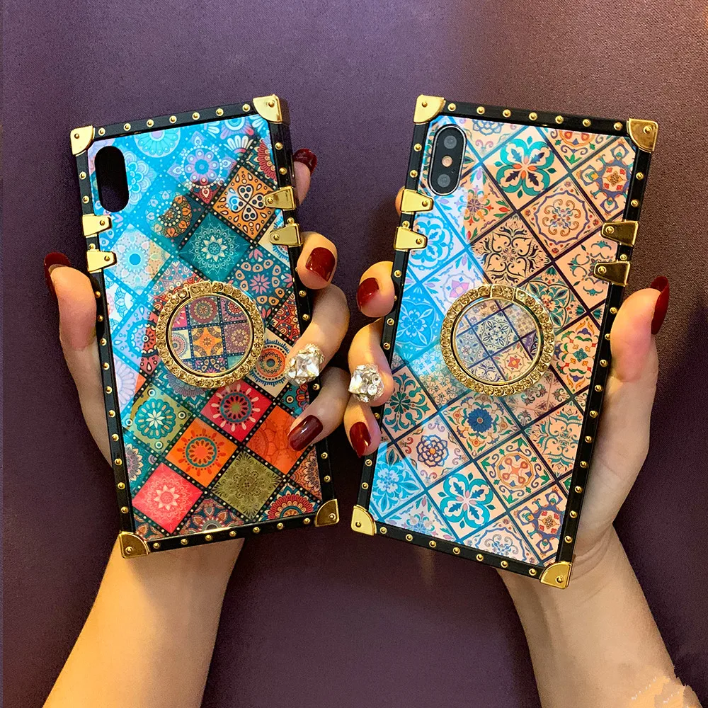 Роскошный чехол в богемном этническом стиле для iPhone 6, 6s, 7, 8 Plus, xr, xs, max, x, квадратный, Blu-ray, мягкий силиконовый чехол для телефона samsung