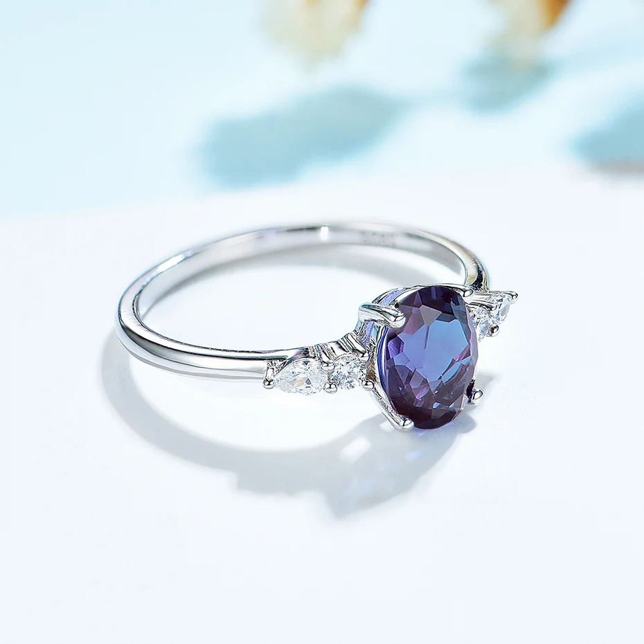 Кольцо с искусственным александритом Kuololit Oval 6x8 для женщин, изготовленное из серебра 925 пробы, роскошный подарок на помолвку или годовщину.