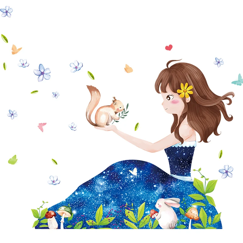 

Cartoon Girl Wall Stickers Princess Room Children Room Background Decoration Removable Kids Bedroom Poster Decal