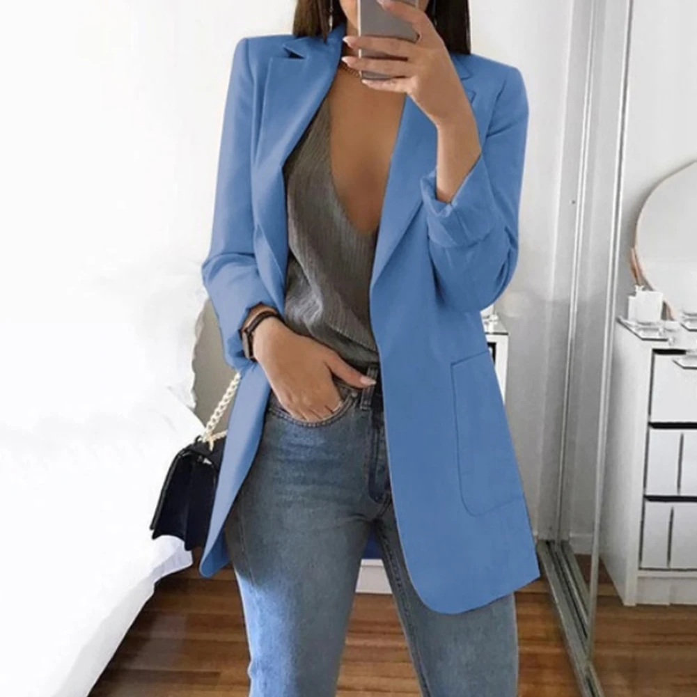 

Fashion Women Office Suit Solid Color No Button Lapel Slim Fit Blazer Coat