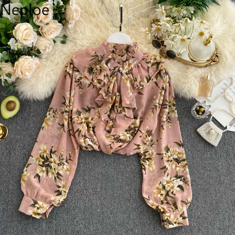 Neploe шифоновая кружевная рубашка со стоячим гофрированным принтом с бантом