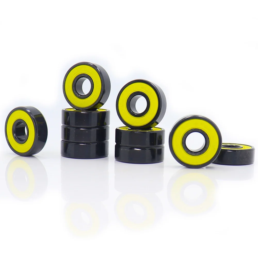

608RS Inline Skate Bearing, Grade ABEC-9 Yellow V Sealed Steel Cage 608 2RS Ball Bearings, Speed Smooth with Oil, Lot of 10 Pcs