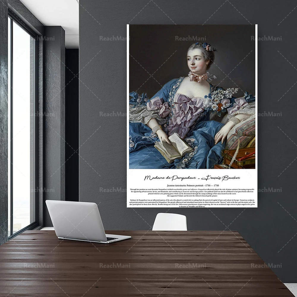 

Madame de Pompadour by Boucher, Famous art with Historical Explanation quote - Rococo Art exhibition poster