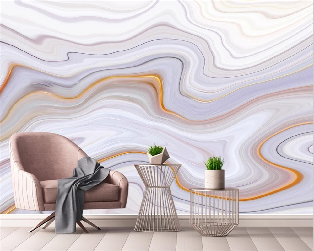 Beibehang Индивидуальные Современные новые абстрактные волнистые Золотые Мраморные