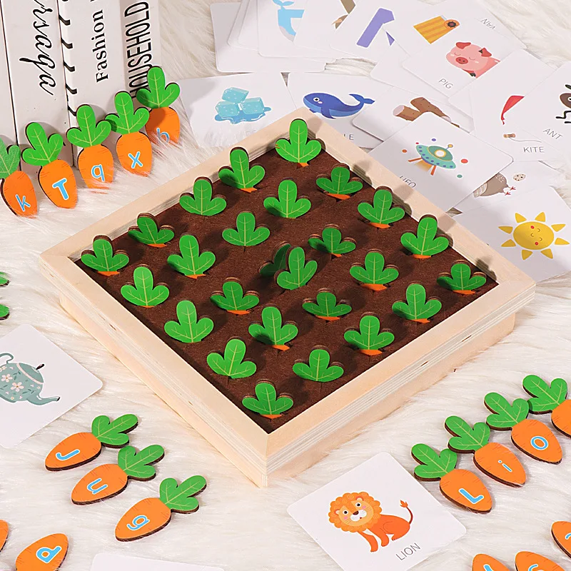 

Детская деревянная игрушка с изображением моркови, обучающая игрушка Монтессори с алфавитным распознаванием английских слов, подарок для ...