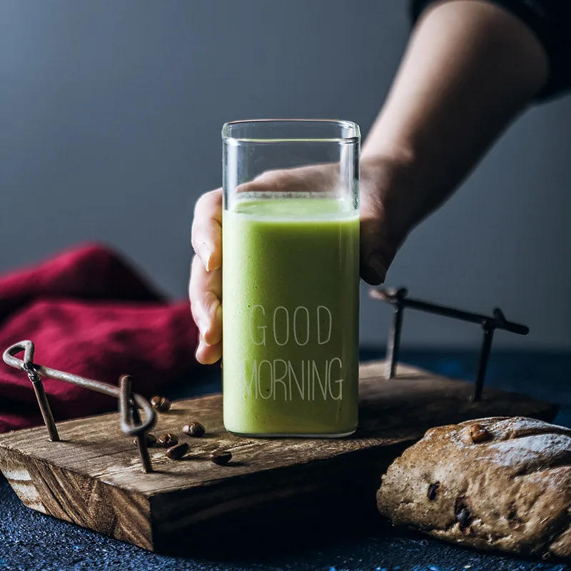 Однослойная квадратная стеклянная кружка для сока посуда напитков молока чая