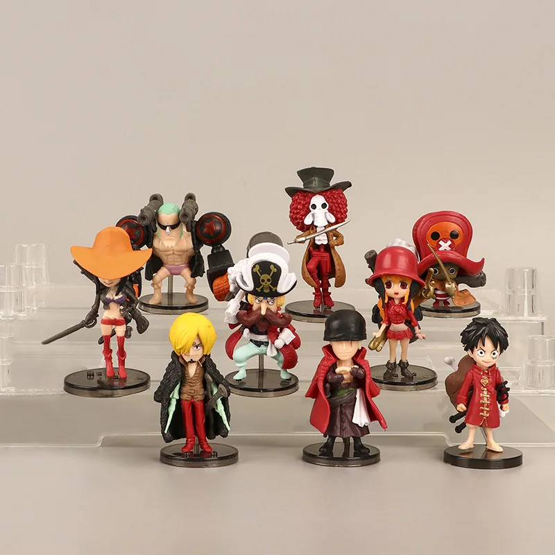

9PCS/Lot Bandai One Piece Figures Luffy Sauron Sanji Nami Robin Choba Franky Brook doll ornaments toys Christmas gifts