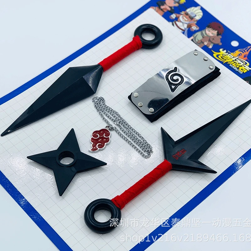 Аксессуары косплея 5 шт./набор Аниме Наруто Узумаки Кунай Сюрикен Куная Коноха Ношение ожерелья Подвеска Реквизиты Набор игрушек подарков.