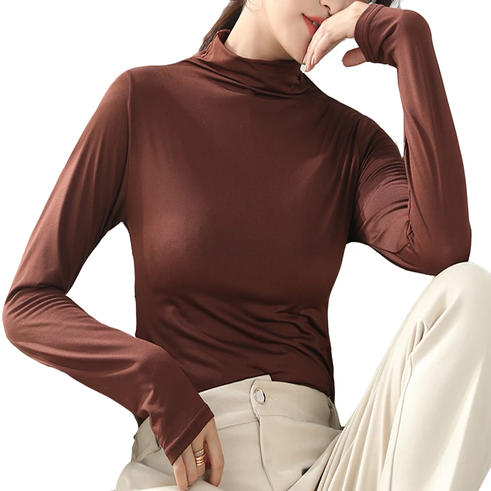 

T Shirt Women Tshirt autumn winter Vintage Turtleneck Plus Velvet solid Color Long Sleeve T-shirt Ropa Mujer