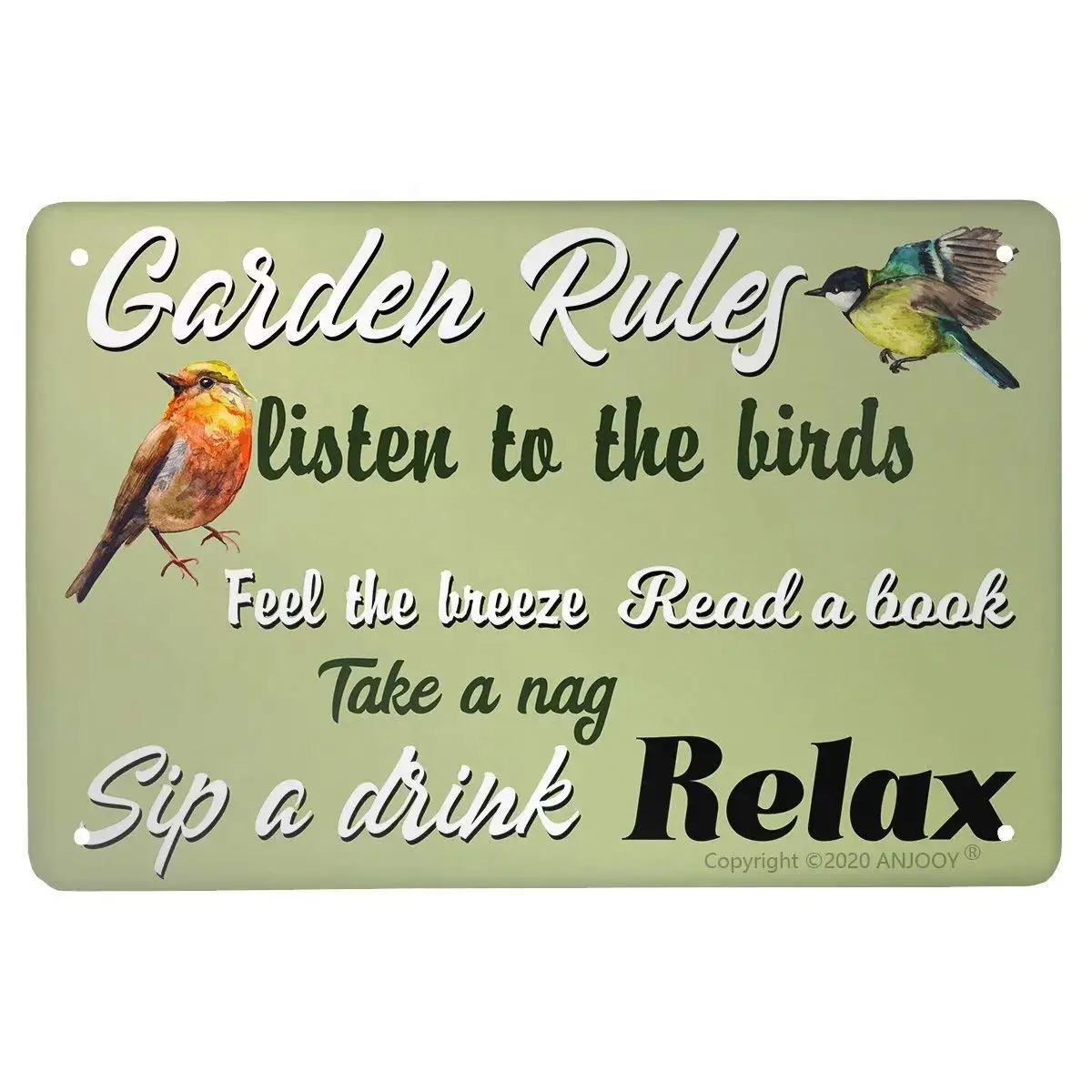 

Retro Tin Signs Vintage Metal Sign Garden Rules Birds Plaque Poster for Home Coffee Funny Wall Decor Art