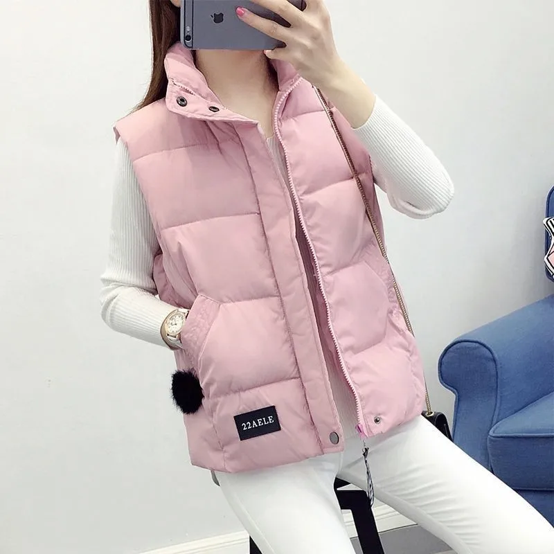 Outerwear autumn and winter, Korean thickened all-match down-aged stand-up collar loose female small fresh thin waistcoat